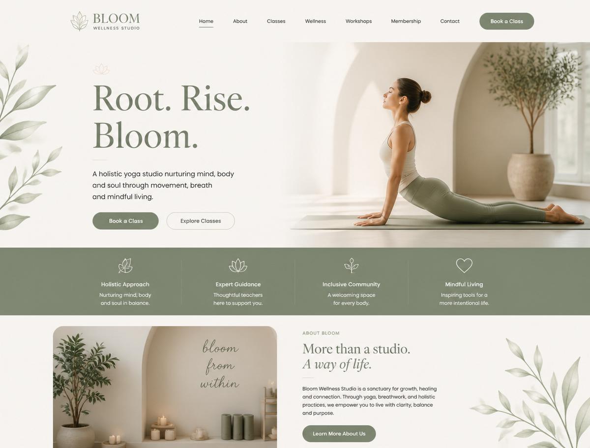 Bloom Wellness Studio landing page